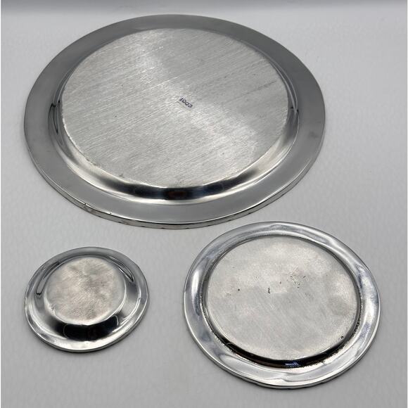 Vintage Mexican Heavy Aluminum Pewter Dinner Charger, Dessert, Coaster Plate 3pc - Picture 5 of 7